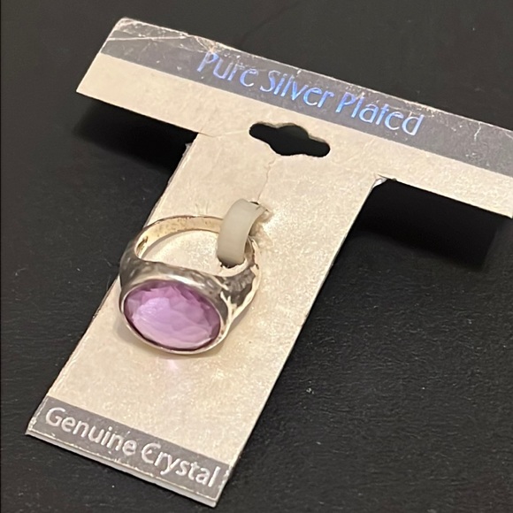NWT Sterling Silver Plated Hammered Amethyst Crystal Gemstone Crystal Ring - Picture 2 of 8